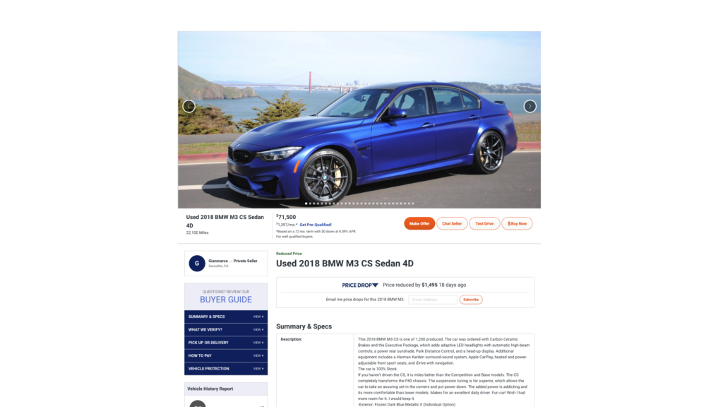 Frozen Dark Blue II FDB F80 2018 BMW M3cs for sale ad