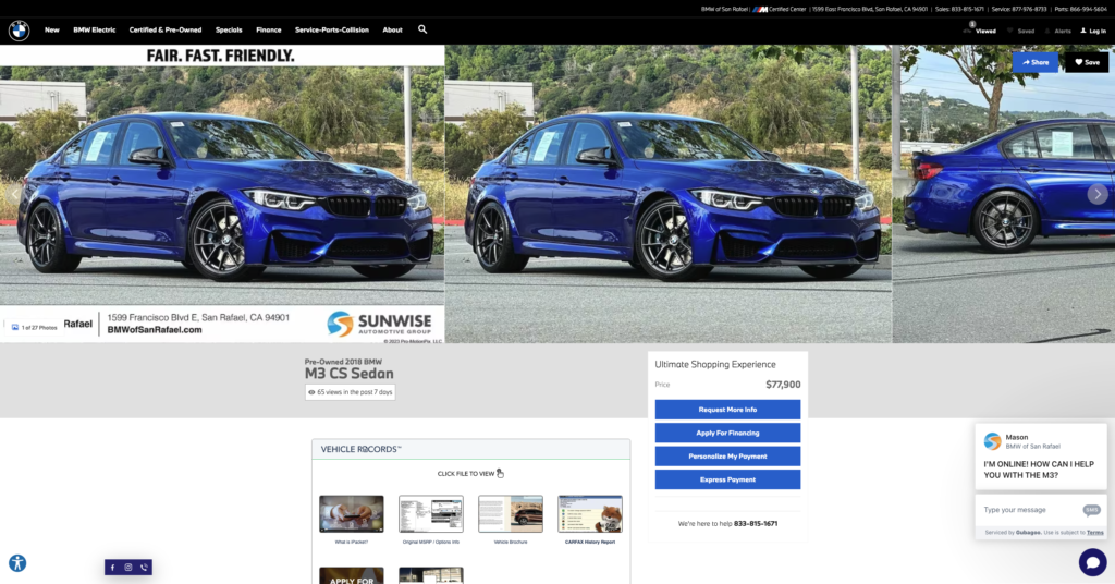 For sale 2018 Bmw m3cs San Marino Blue for sale