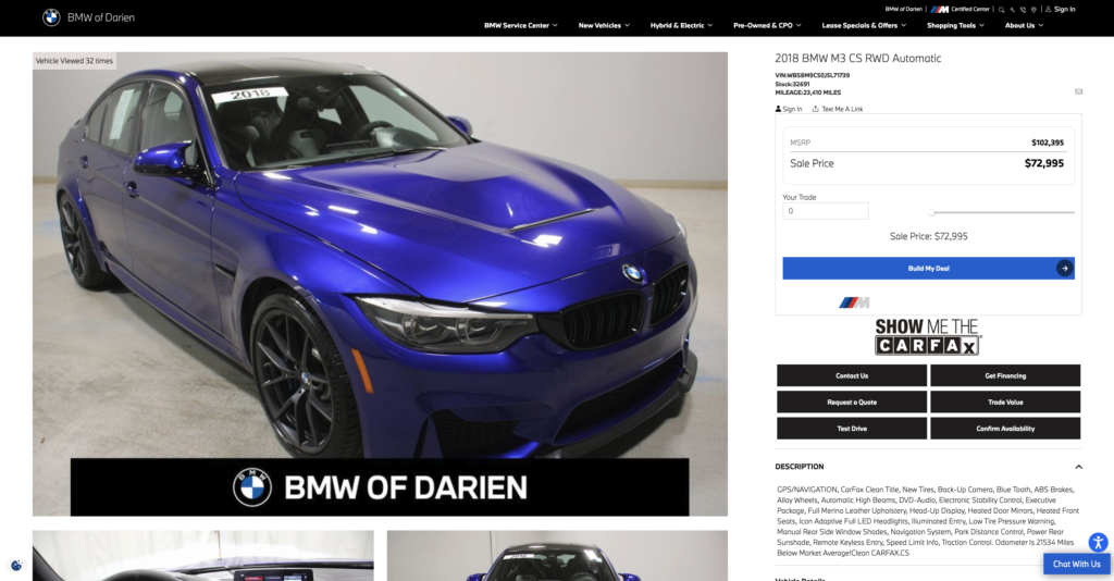 2018 bmw m3 cs san marino blue smb listing ad